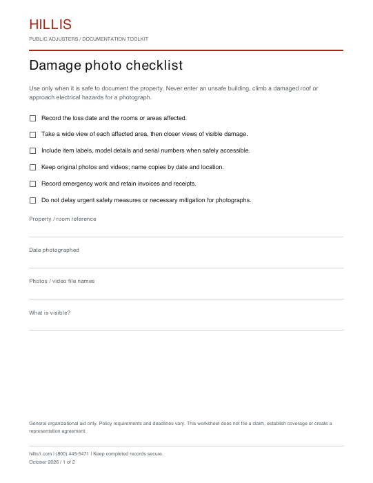 Preview of the damage photo checklist